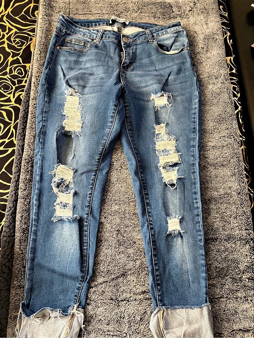 Blue Savvy Distressed Skinny Jeans Blue Waist 14